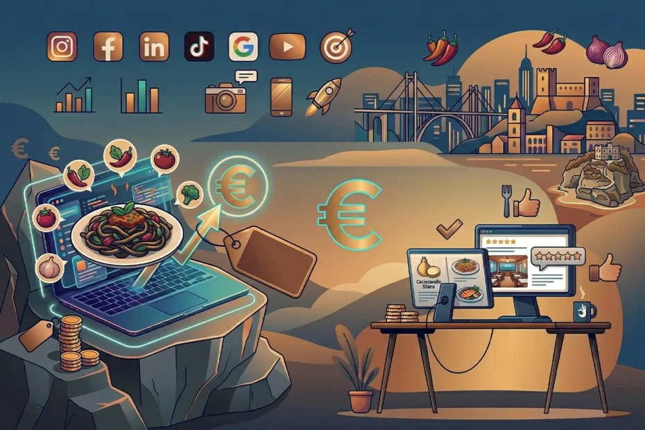 Mario Darmini (Digital Mission) ottimizza il marketing di un ristorante a Catanzaro: dashboard con analisi prenotazioni AI e specialità gastronomiche calabresi.