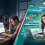 Mario Darmini (Digital Mission) esegue un audit tecnico su un sito web a Catanzaro: dashboard di analisi errori e strategie di ottimizzazione AI.