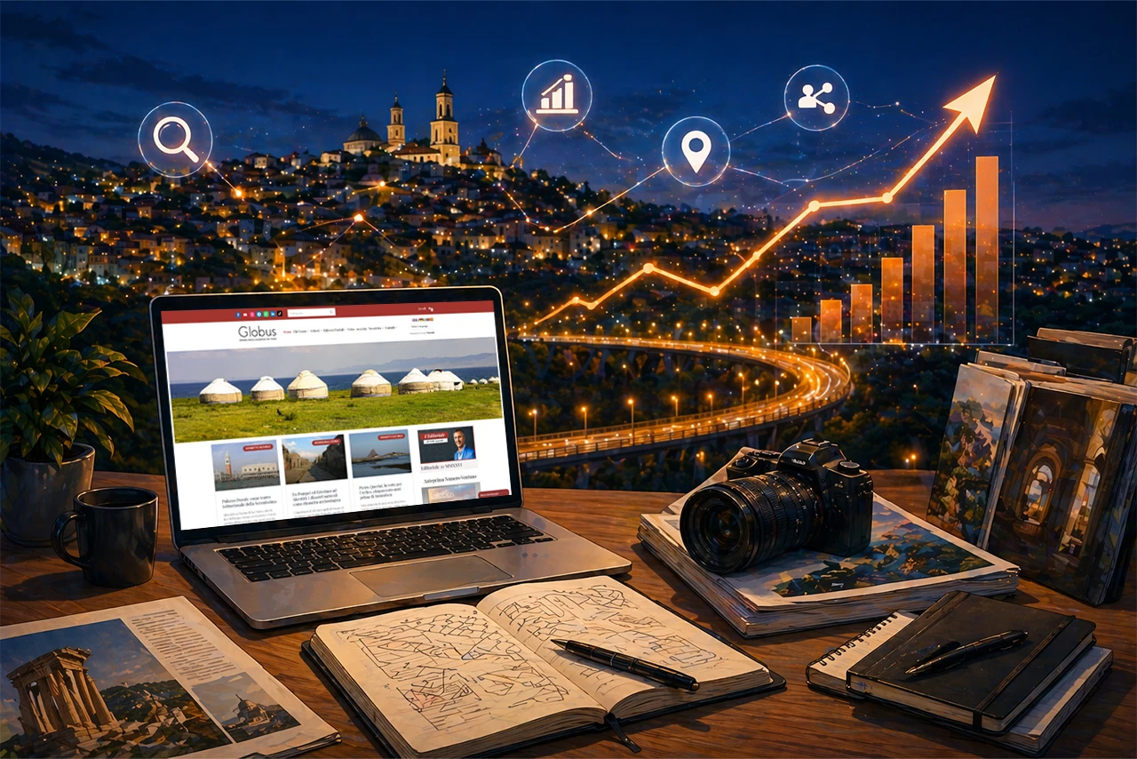 Mario Darmini (Digital Mission) analizza i dati Search Console di Globus Rivista: dashboard con 1.22 milioni di impressioni e strategie di posizionamento SEO nazionale.