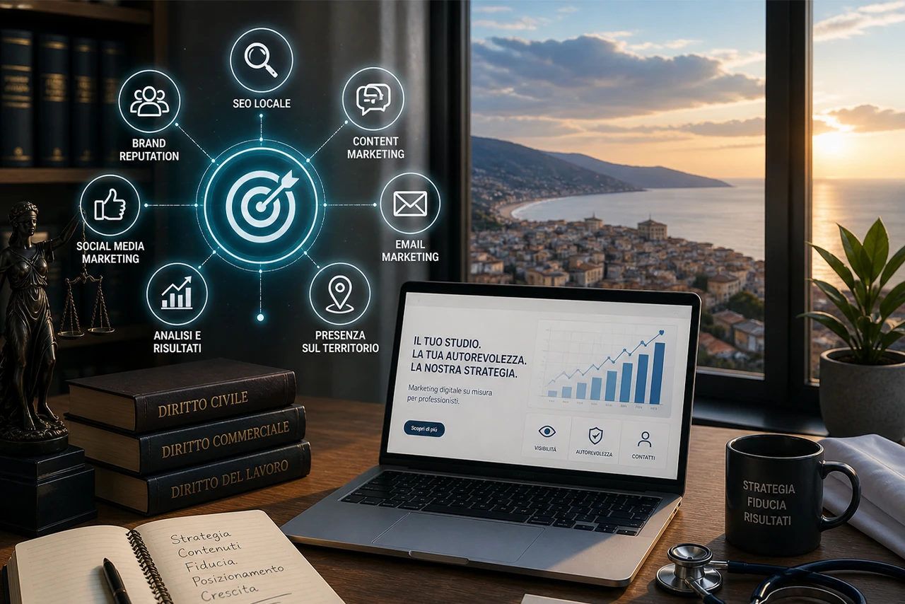Mario Darmini (Digital Mission) definisce la strategia di marketing digitale per uno studio professionale di Catanzaro: dashboard AI e analisi autorità locale.