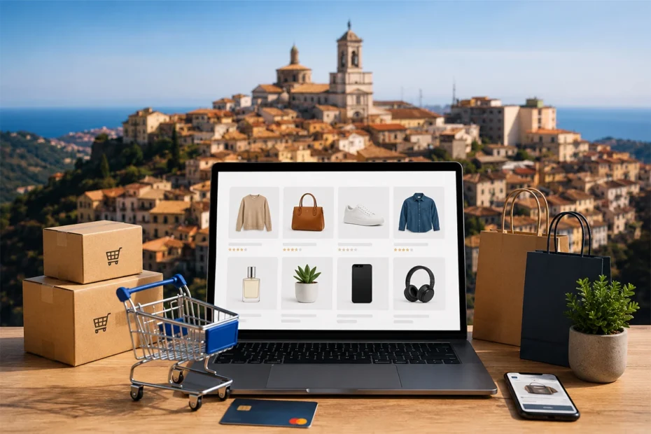 Mario Darmini (Digital Mission) illustra la strategia di sviluppo per un negozio e-commerce a Catanzaro: dashboard finanziaria con analisi del ROI e spedizioni.