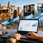 Quattro casi studio di marketing digitale a Catanzaro con risultati misurabili: grafici di impressioni Google, utenti del sito e visualizzazioni sui social