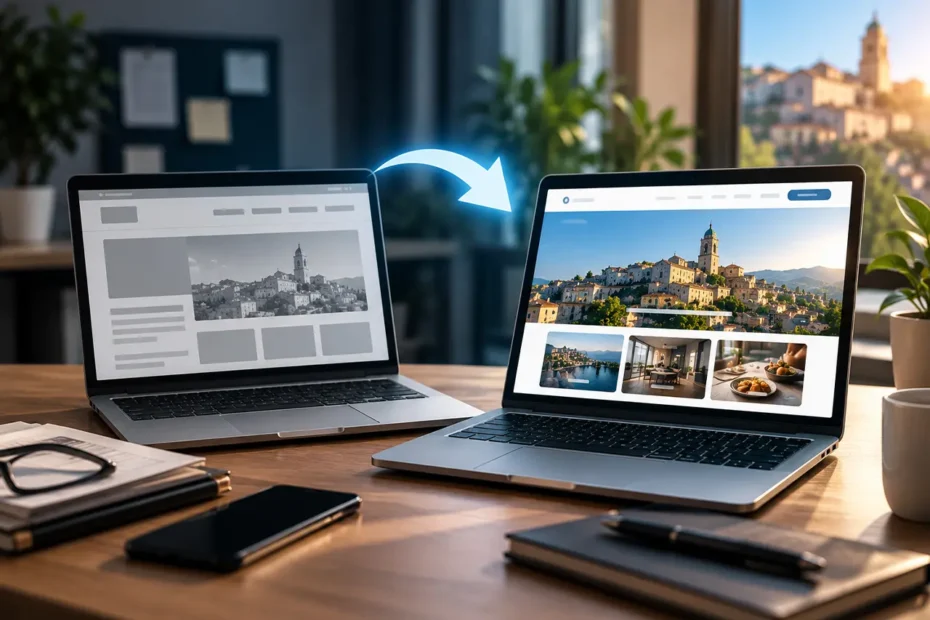 Sito web aziendale datato e lento a confronto con una versione rifatta, veloce e ottimizzata per smartphone